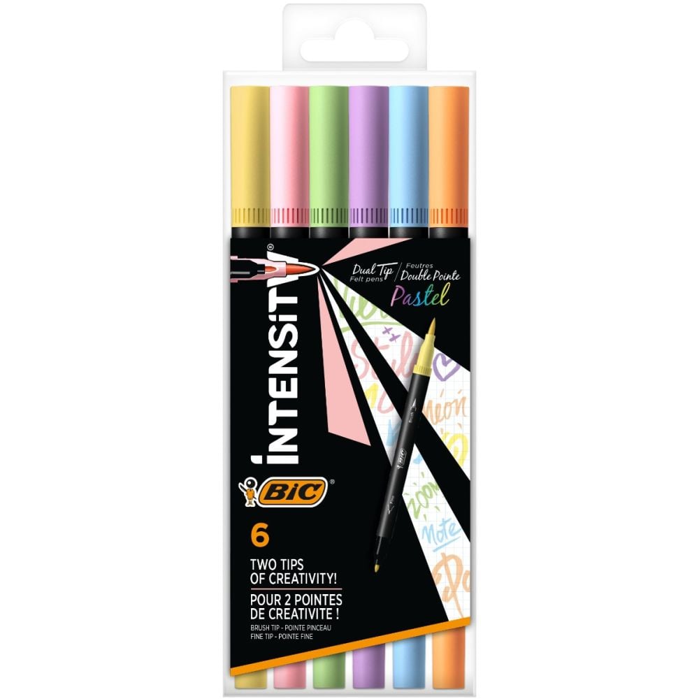 Маркери за оцветяване с двоен връх Intensity, Bic, Пастел, 6 бр