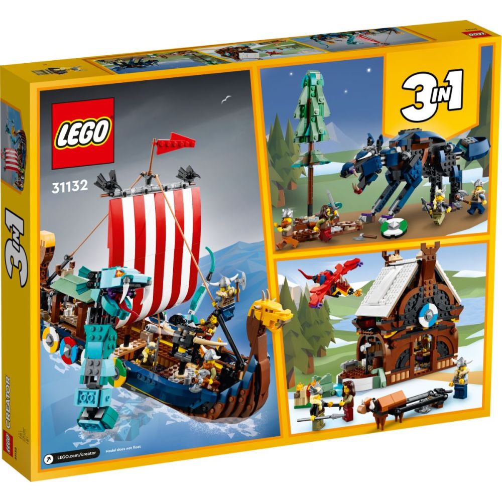Lego® Creator - 3 In 1 Викингски кораб и Змията на Мидгард (31132)