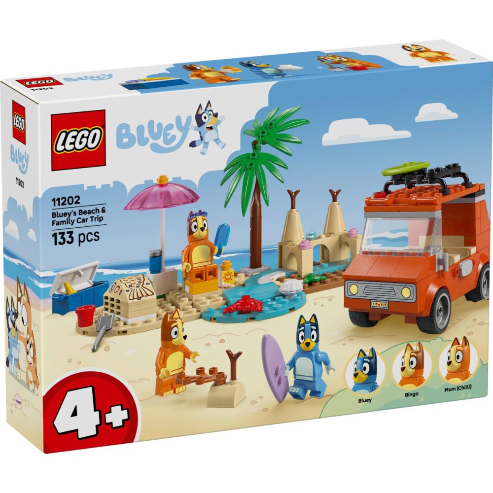 LEGO® Bluey - Пътуване до плажа със семейната кола на Блуи (11202)
