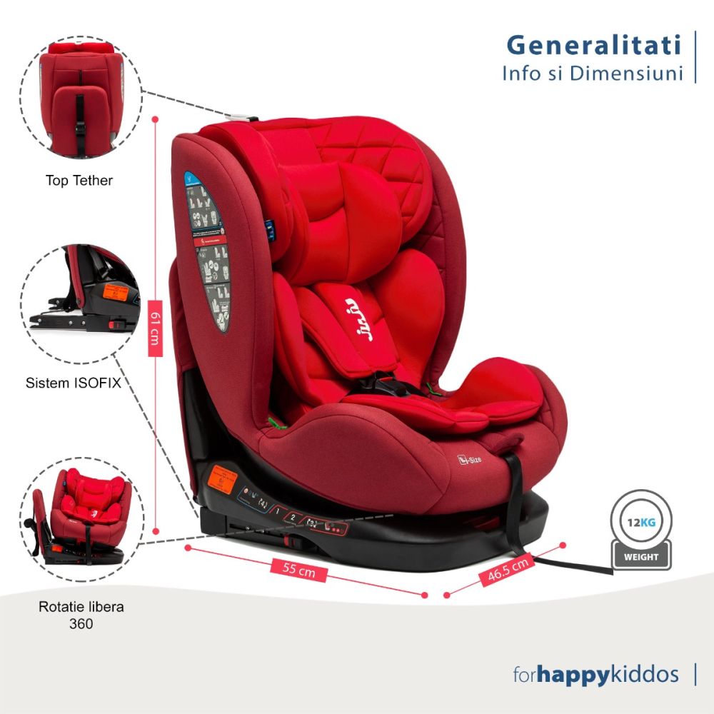 Столче за кола с isofix, Juju, Total 360 I-Size, Червено