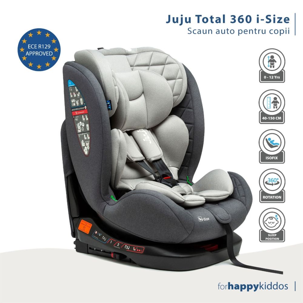 Столче за кола с isofix, Juju, Total 360 I-Size, Сиво
