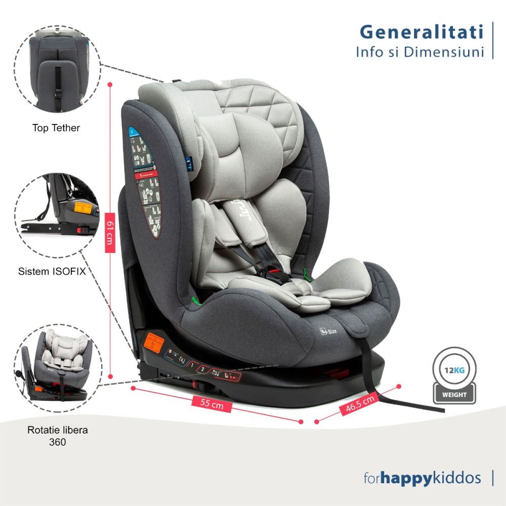 Столче за кола с isofix, Juju, Total 360 I-Size, Сиво