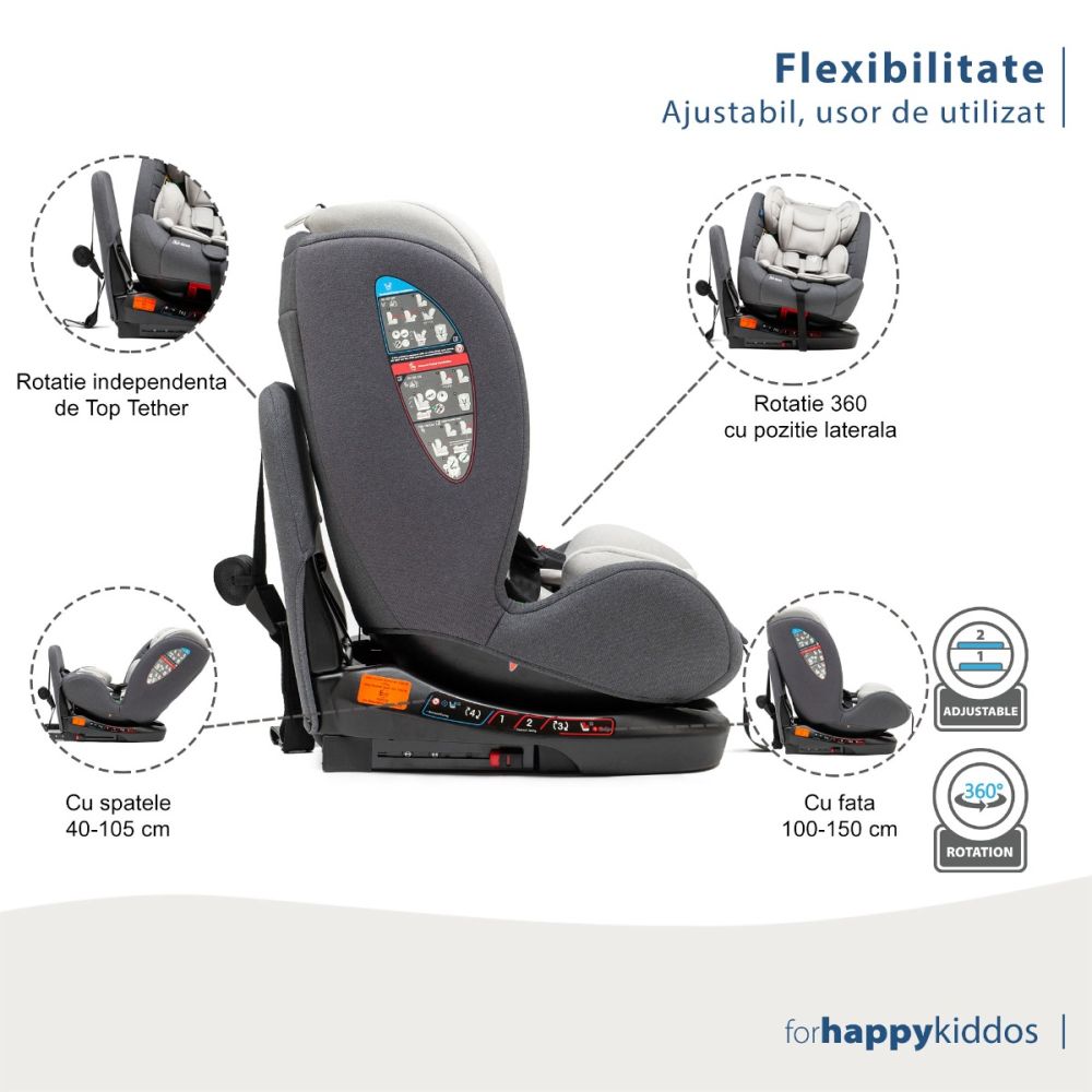 Столче за кола с isofix, Juju, Total 360 I-Size, Сиво