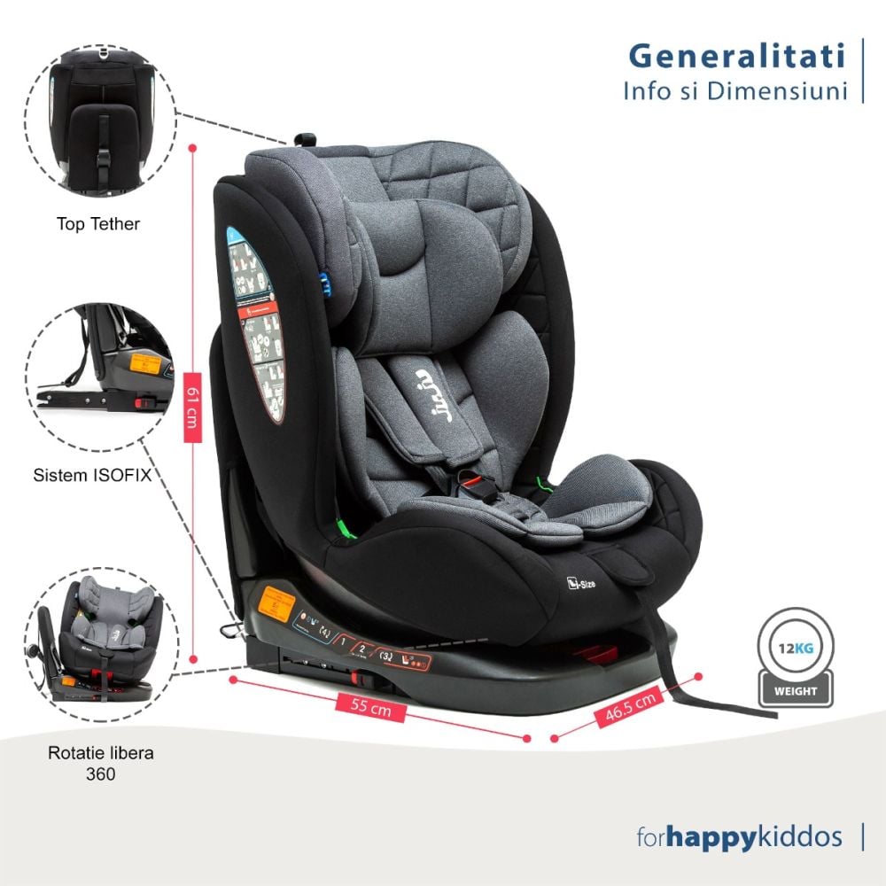 Столче за кола с isofix, Juju, Total 360 I-Size, Черно