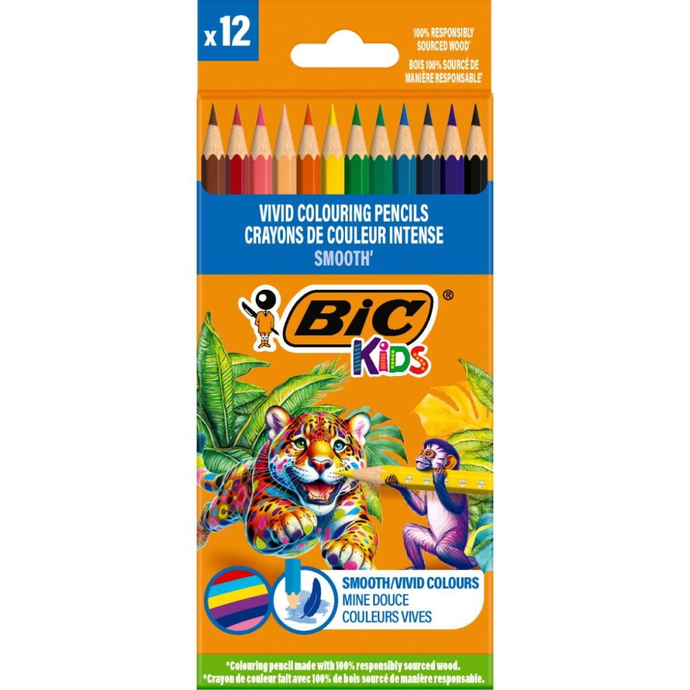 Комплект 12 цветни молива, Bic, Evolution Smooth