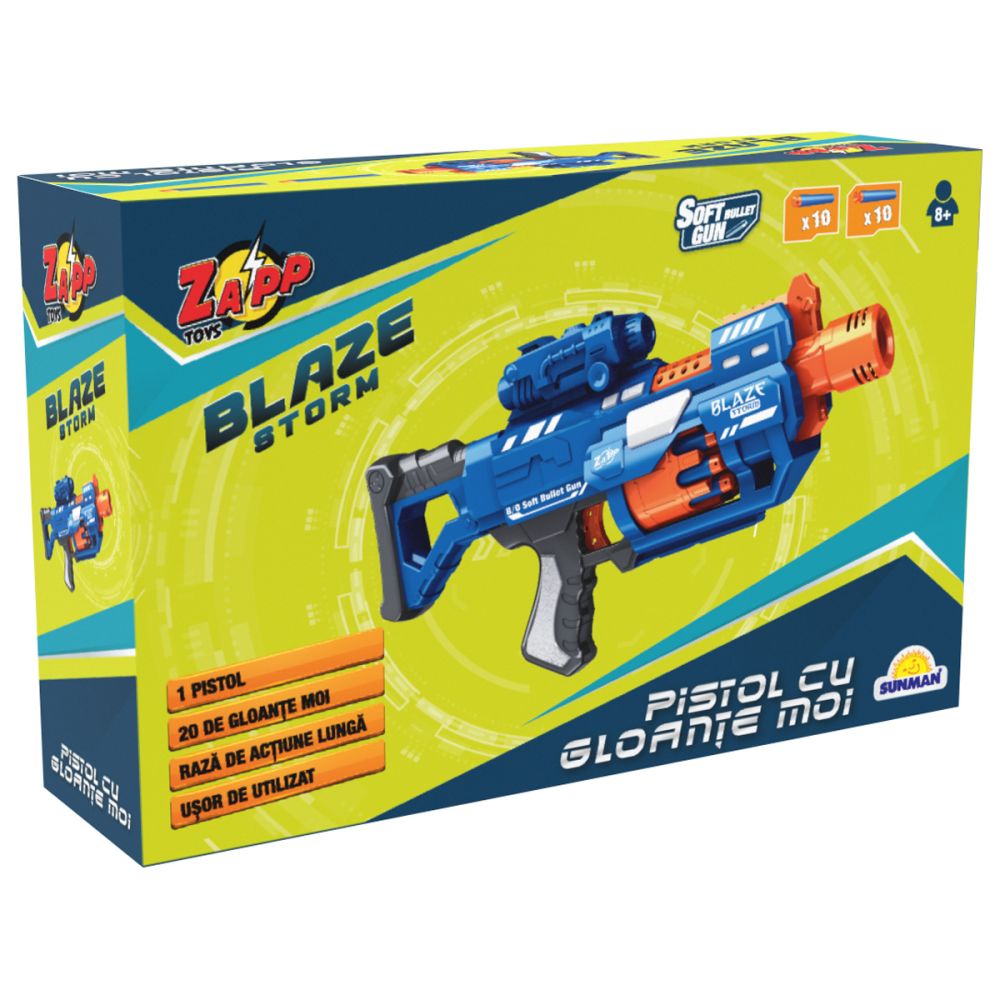 Пистолет Blaze Storm, Zapp Toys, с 20 гъбени стрелички, Син
