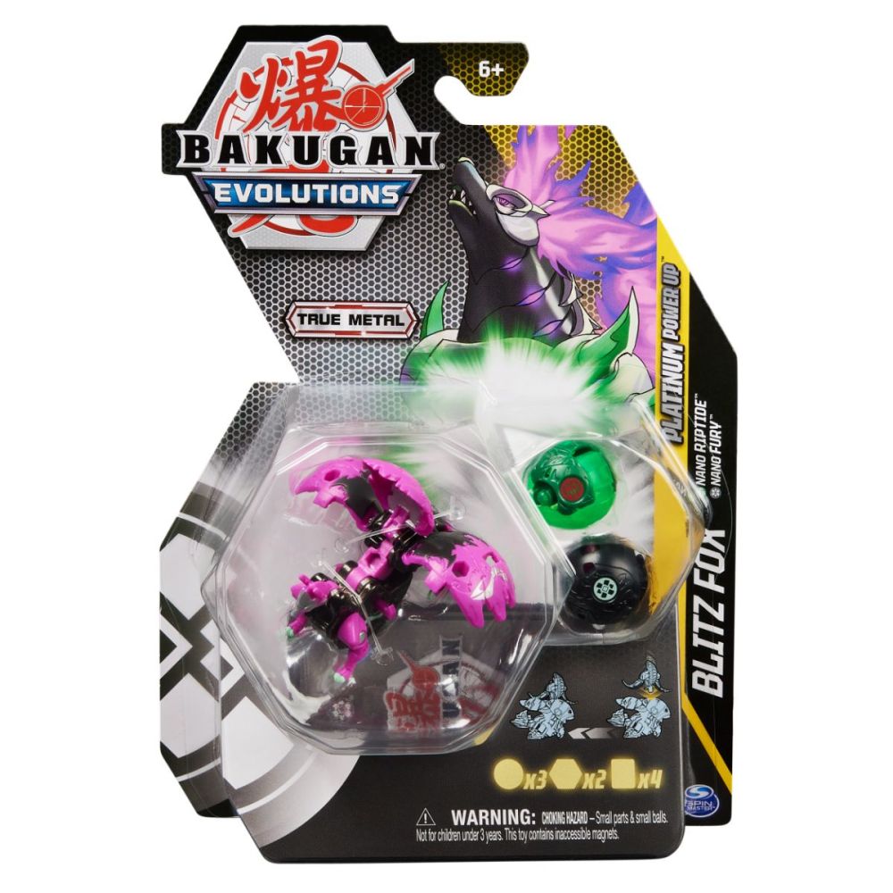 Метална фигурка Bakugan Evolutions, Platinum Power Up S4, Blitz Fox, 20138077