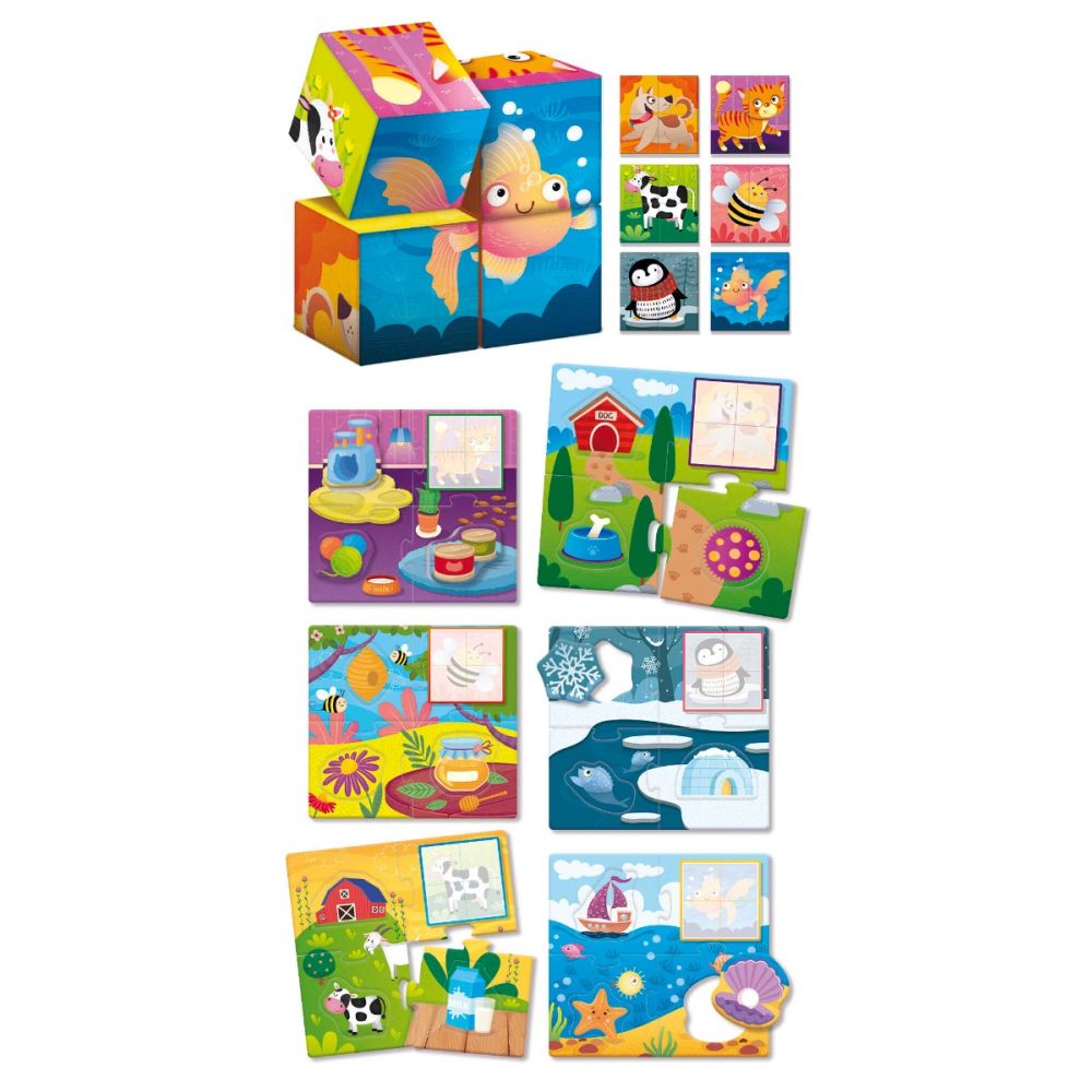 Дървен пъзел 2 в 1, Lisciani, Baby Montessori, Кубчета, 46 части