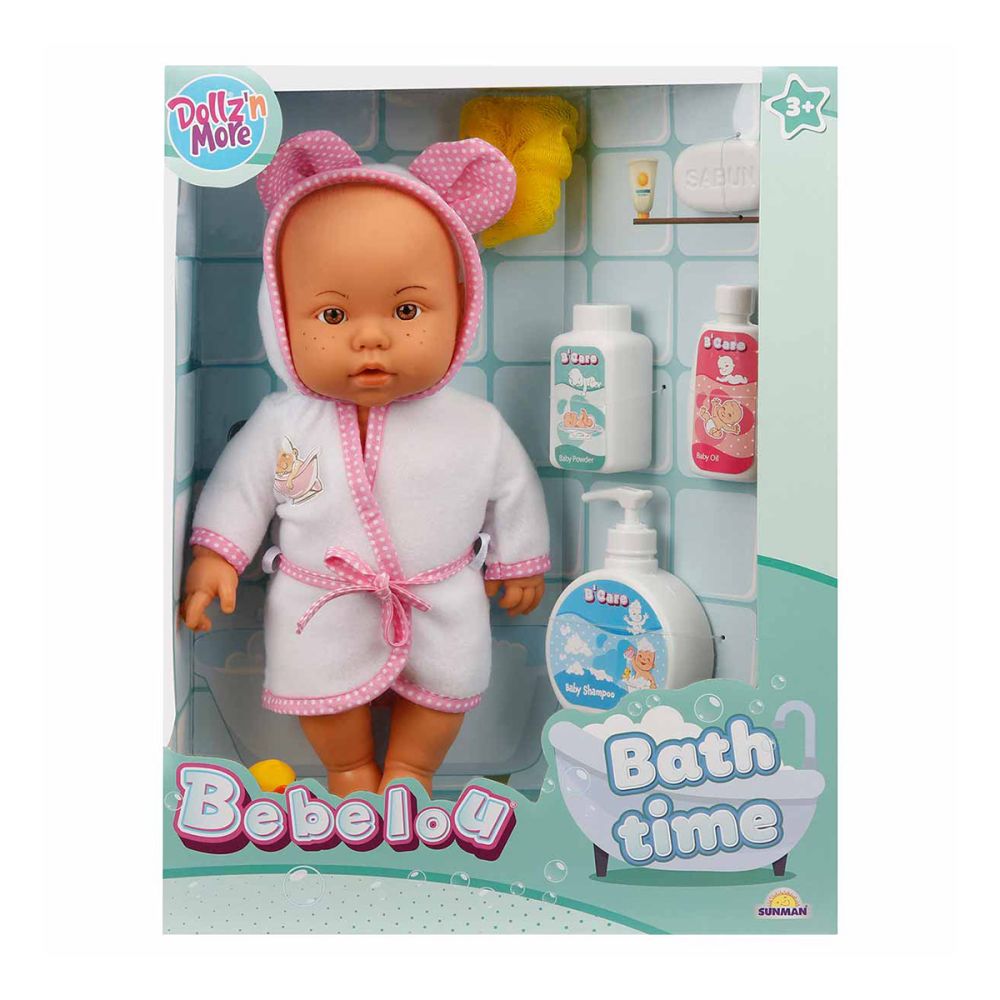Кукла бебе, Bebelou, Dollzn More, Време за къпане, 35 см, розово