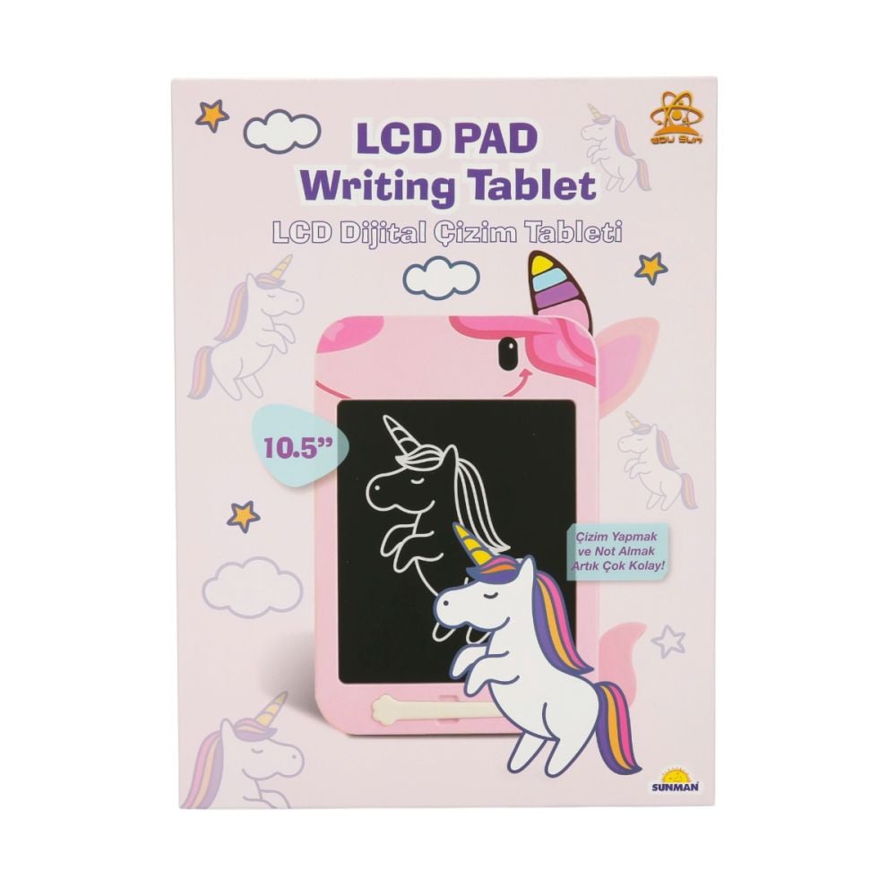 Цифров таблет LCD, за писане и рисуване, Edu Sun, 10.5 инча, Еднорог, Розов