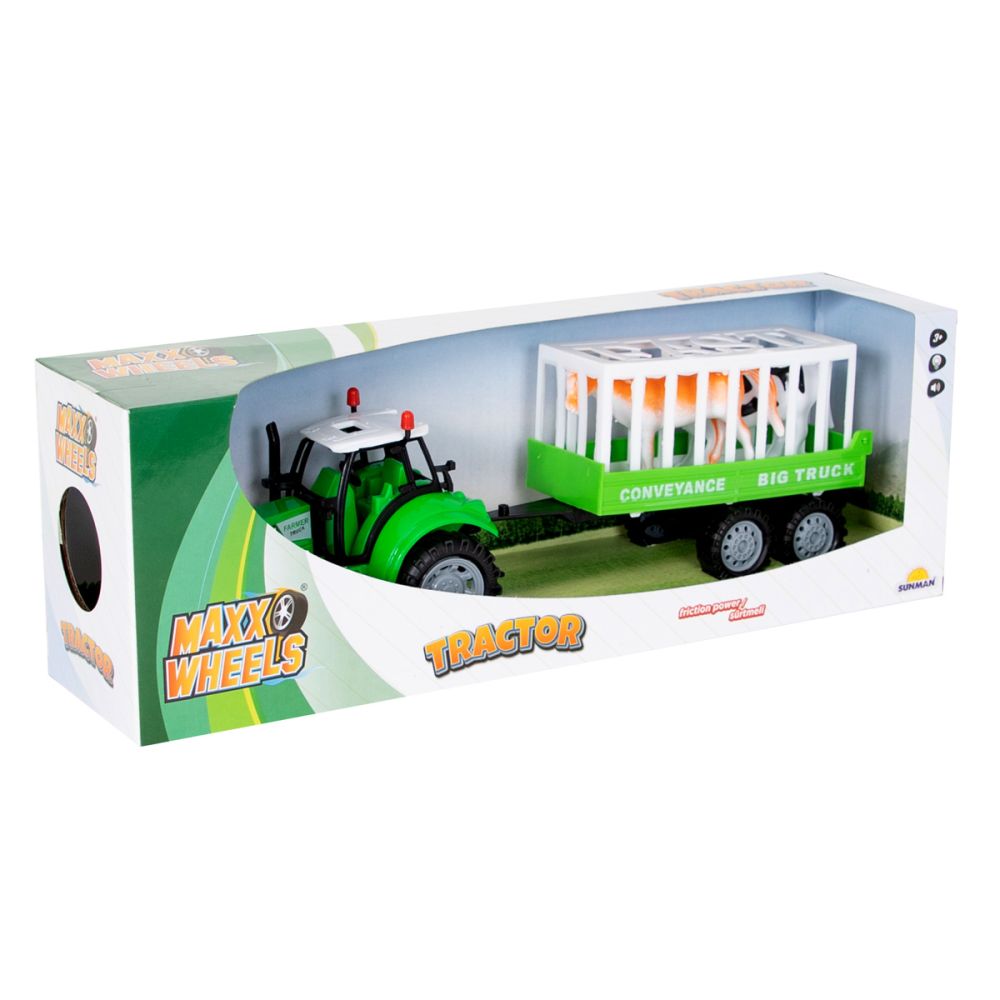 Трактор и ремарке с животни, Maxx Wheels, Farmer Toys