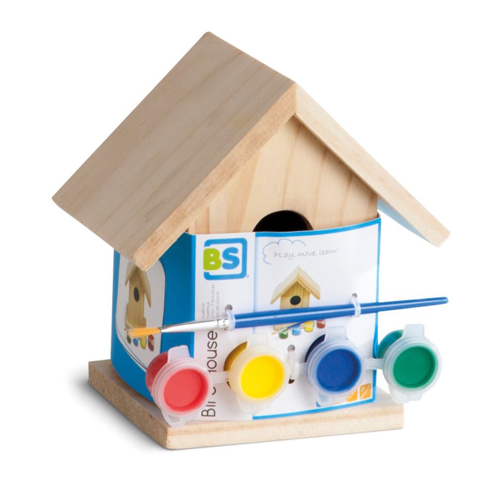 Дървена къщичка за птици BS Toys, креативен комплект за рисуване