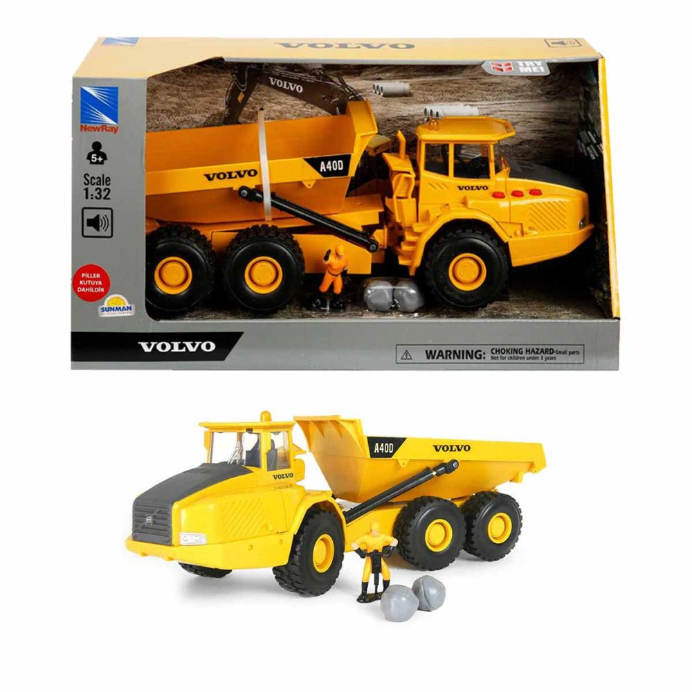 Камион със самосвал и фигурка, New Ray, Volvo A40D, 1:32