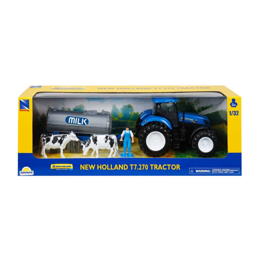 Трактор с резервоар за мляко и фигурка, New Ray, New Holland T7.270, 1:32
