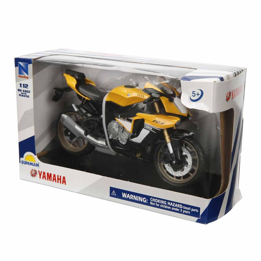 Метален мотоциклет, New Ray, Yamaha YZF-R1 2016, Жълт, 1:12
