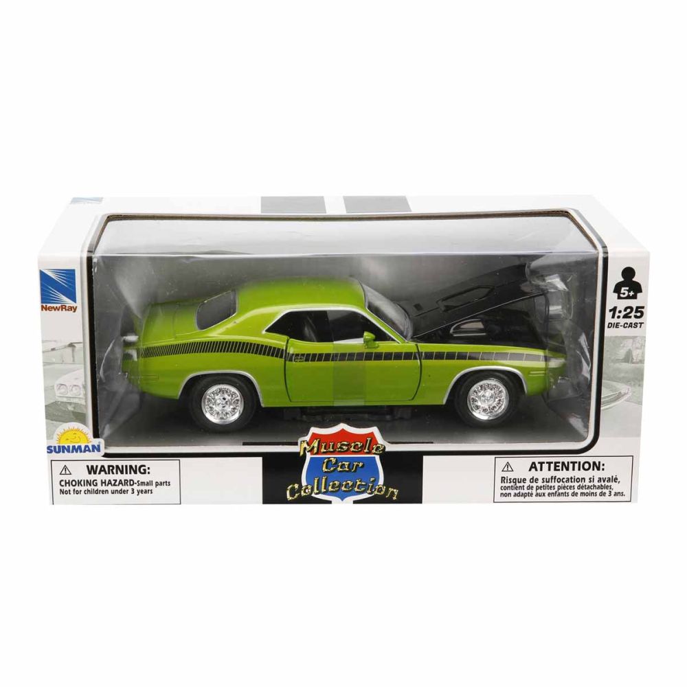 Метален автомобил, New Ray, 1970 Plymouth Cuda, Зелен, 1:25