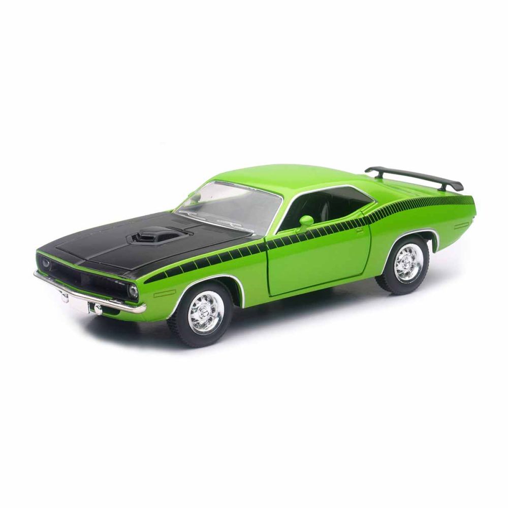 Метален автомобил, New Ray, 1970 Plymouth Cuda, Зелен, 1:25