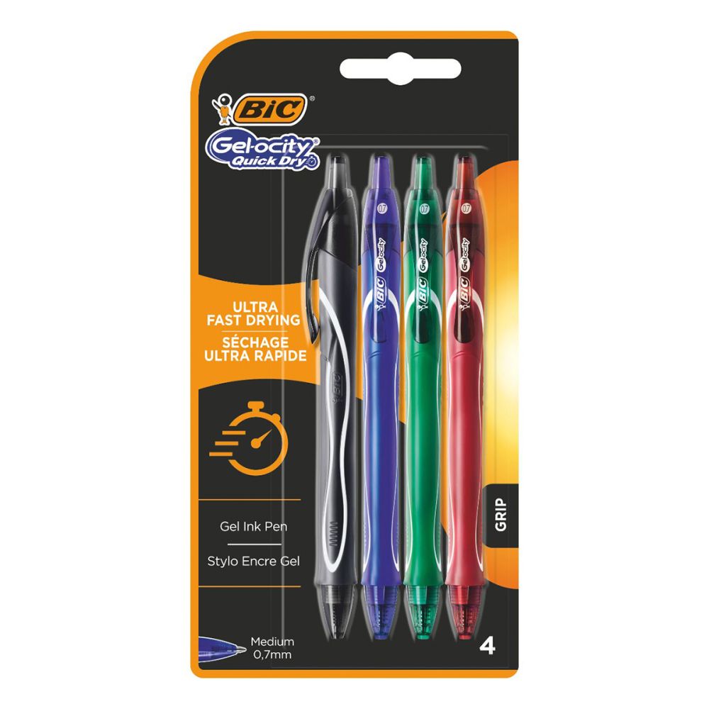 Комплект 4 химикалки, Bic, Roller Gelocity quick dry, син, черен, червен, зелен, Bl4