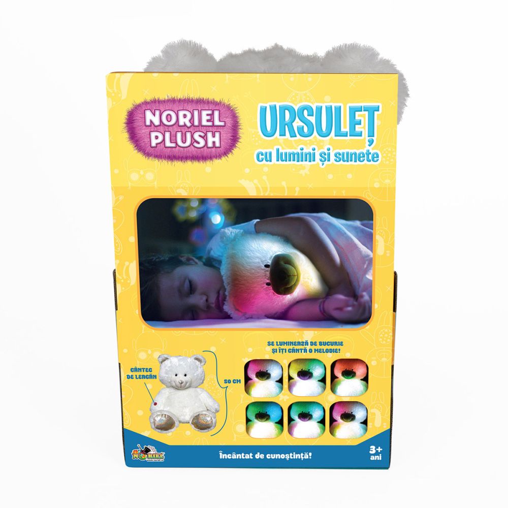 Плюшена интерактивна играчка, Мече със светлини и звуци, Noriel, 50 см