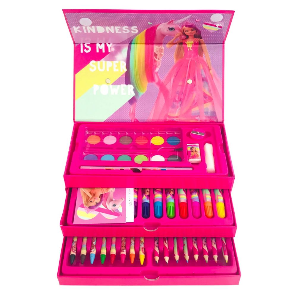Комплект за рисуване в кутия с чекмеджета, Barbie, 31 части