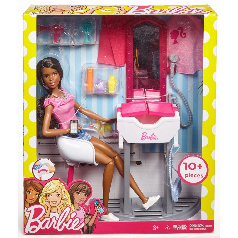 Комплект кукла Barbie брюнетка с аксесоари за фризьор, FJB37