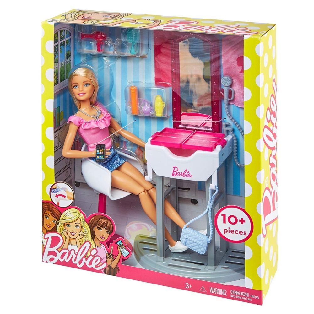 Комплект кукла Barbie с аксесоари за фризьор, FJB36