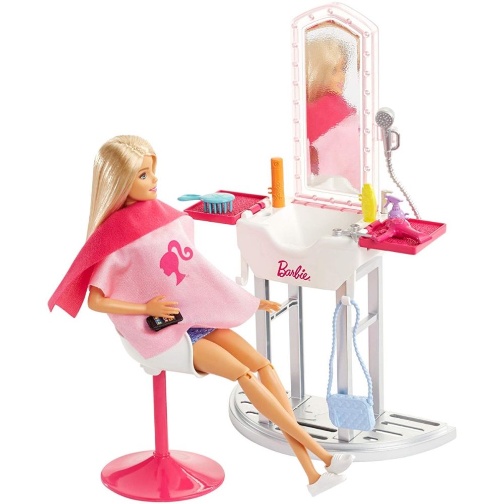Комплект кукла Barbie с аксесоари за фризьор, FJB36