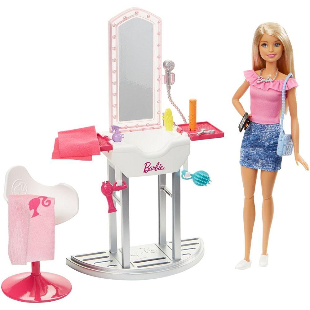 Комплект кукла Barbie с аксесоари за фризьор, FJB36