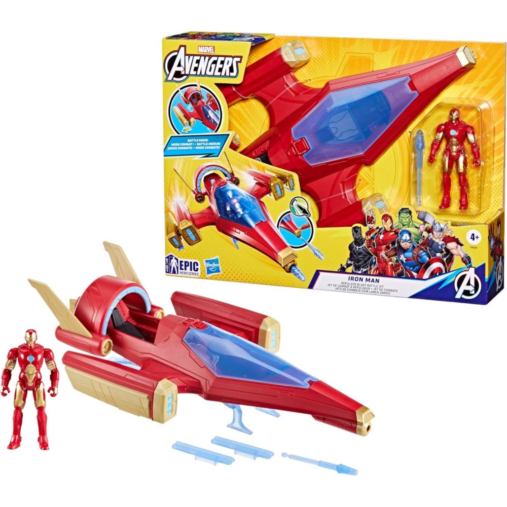 Фигурка с боен самолет, Avengers, Iron Man, Repulsor Blast Battle Jet, 10 см, F9329