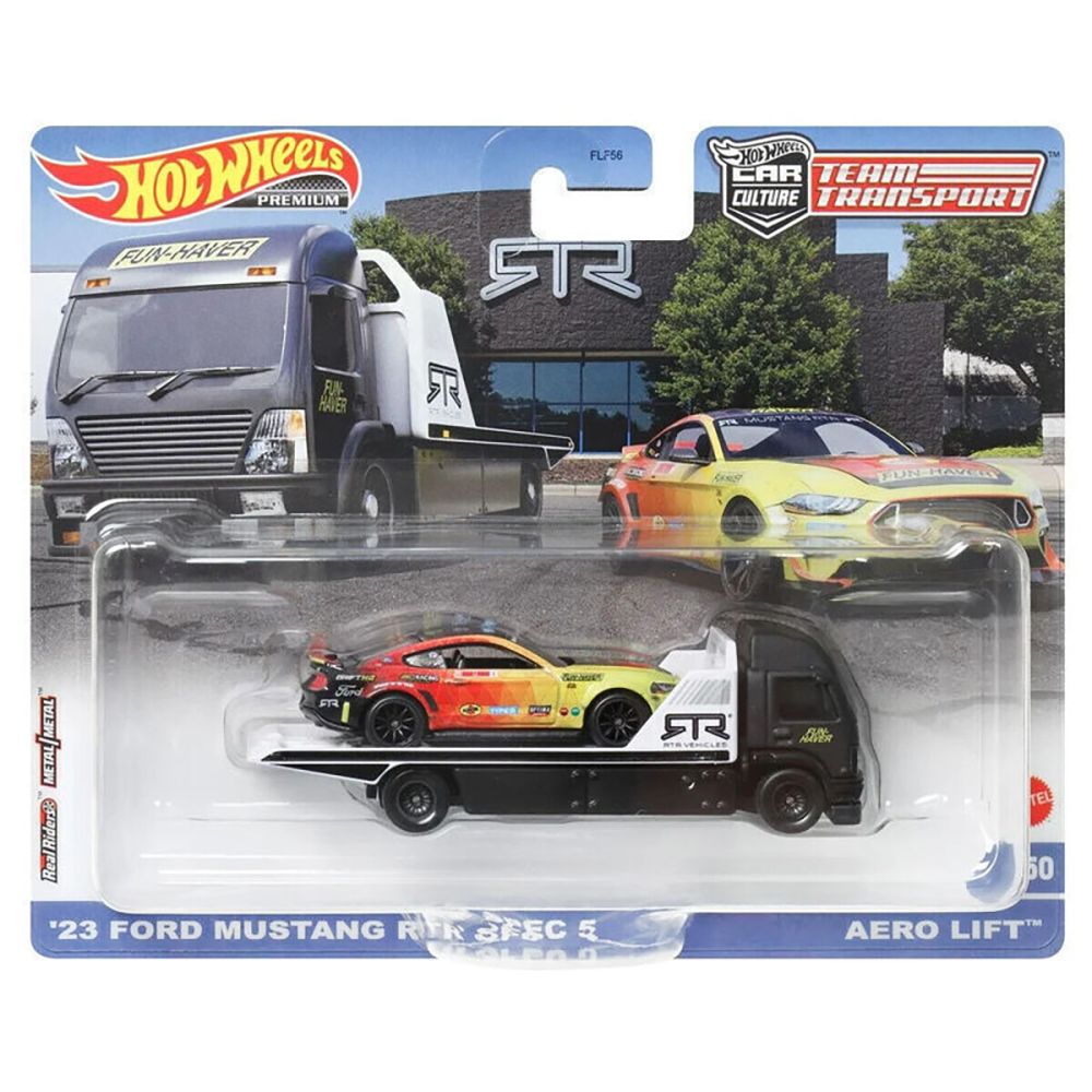 Товарен камион и количка Hot Wheels, 23 Forde Mustang Rtr Spec 5 и Aero Lift, HKF39