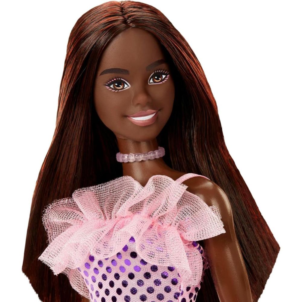 Papusa Barbie, Glitz Outfits Dark Skin & Pink Dress, HJR94