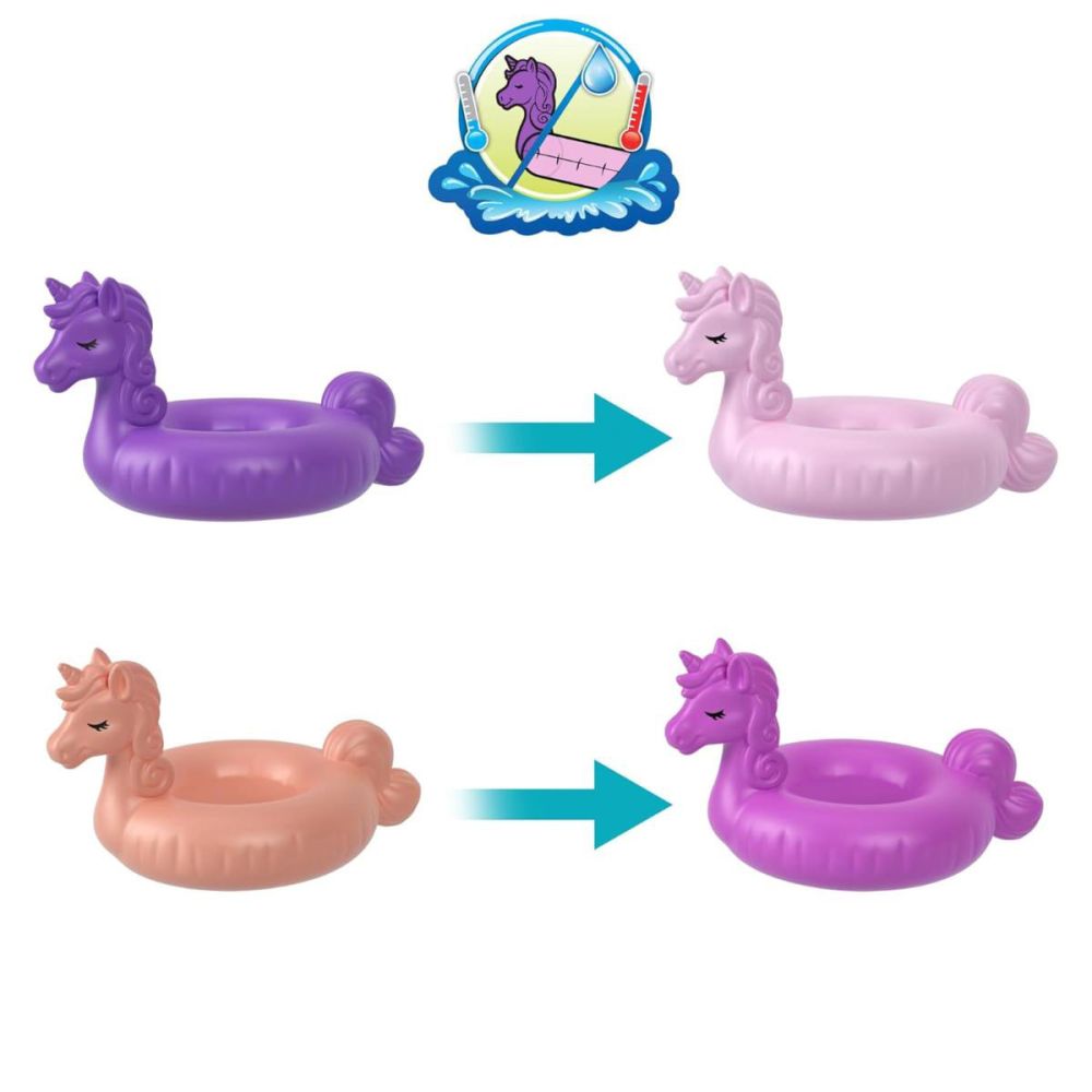 Комплект за игра с 2 кукли и 12 аксесоара Polly Pocket, Unicorn Floatie, HKV34