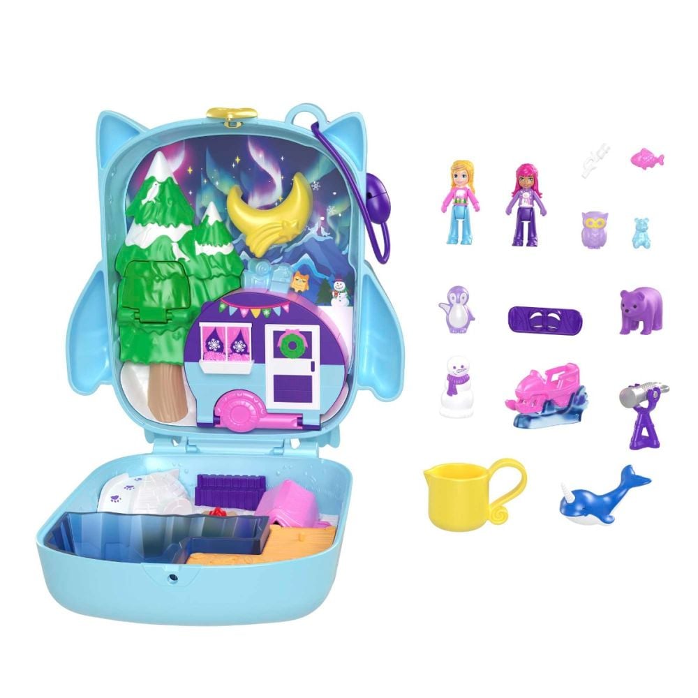 Комплект за игра с 2 кукли и 12 аксесоара Polly Pocket, Snowy Sleepover Owl, HKV37