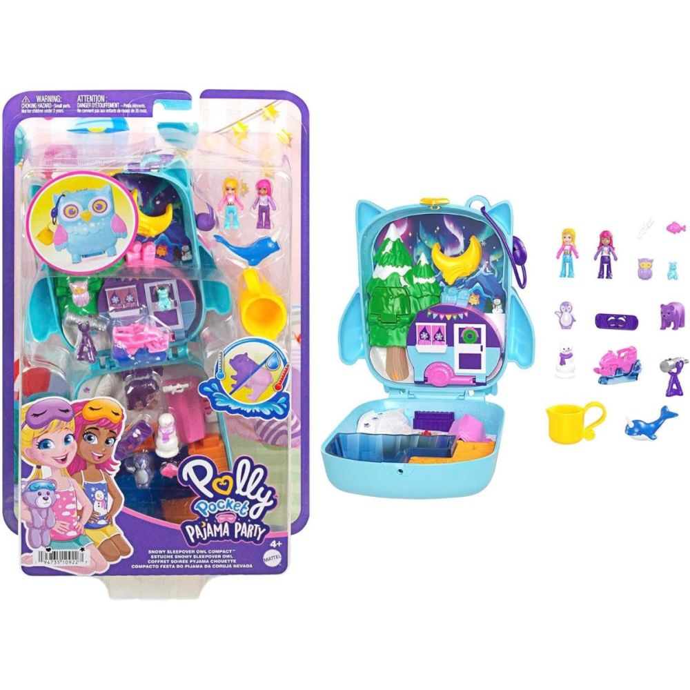 Комплект за игра с 2 кукли и 12 аксесоара Polly Pocket, Snowy Sleepover Owl, HKV37