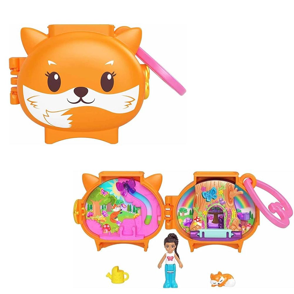 Мини чантичка във формата на животно с аксесоари, Polly Pocket, Лисица, HRD39