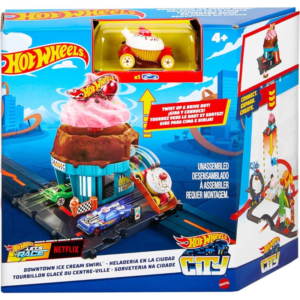 Комплект за игра с количка, Hot Wheels, Downtown Ice Cream Swirl, HTN77