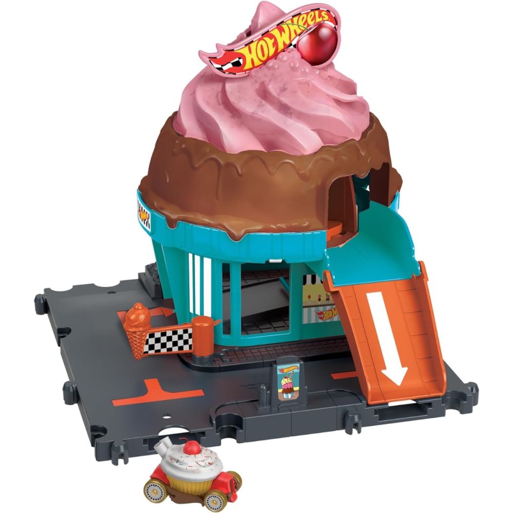 Комплект за игра с количка, Hot Wheels, Downtown Ice Cream Swirl, HTN77