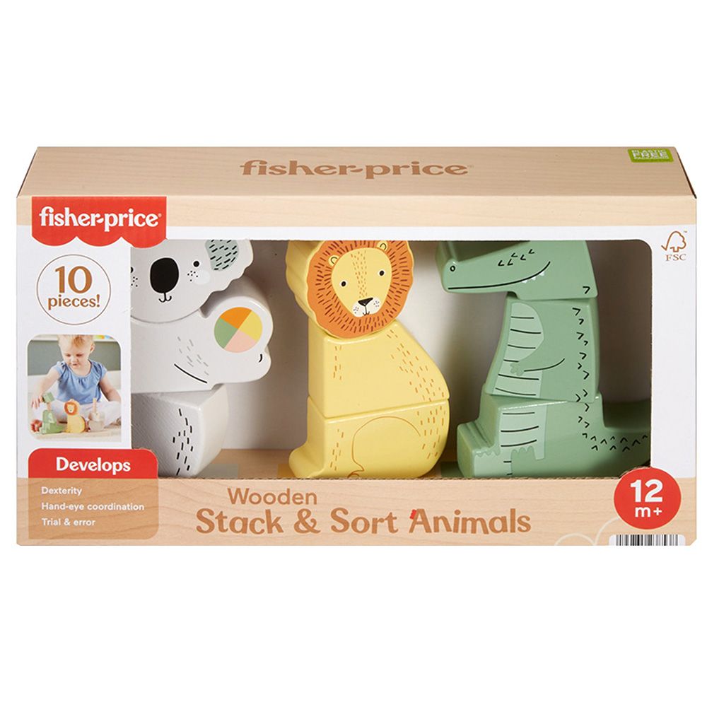 Дървени формички, Fisher Price, Животни, 10 части, HXV04
