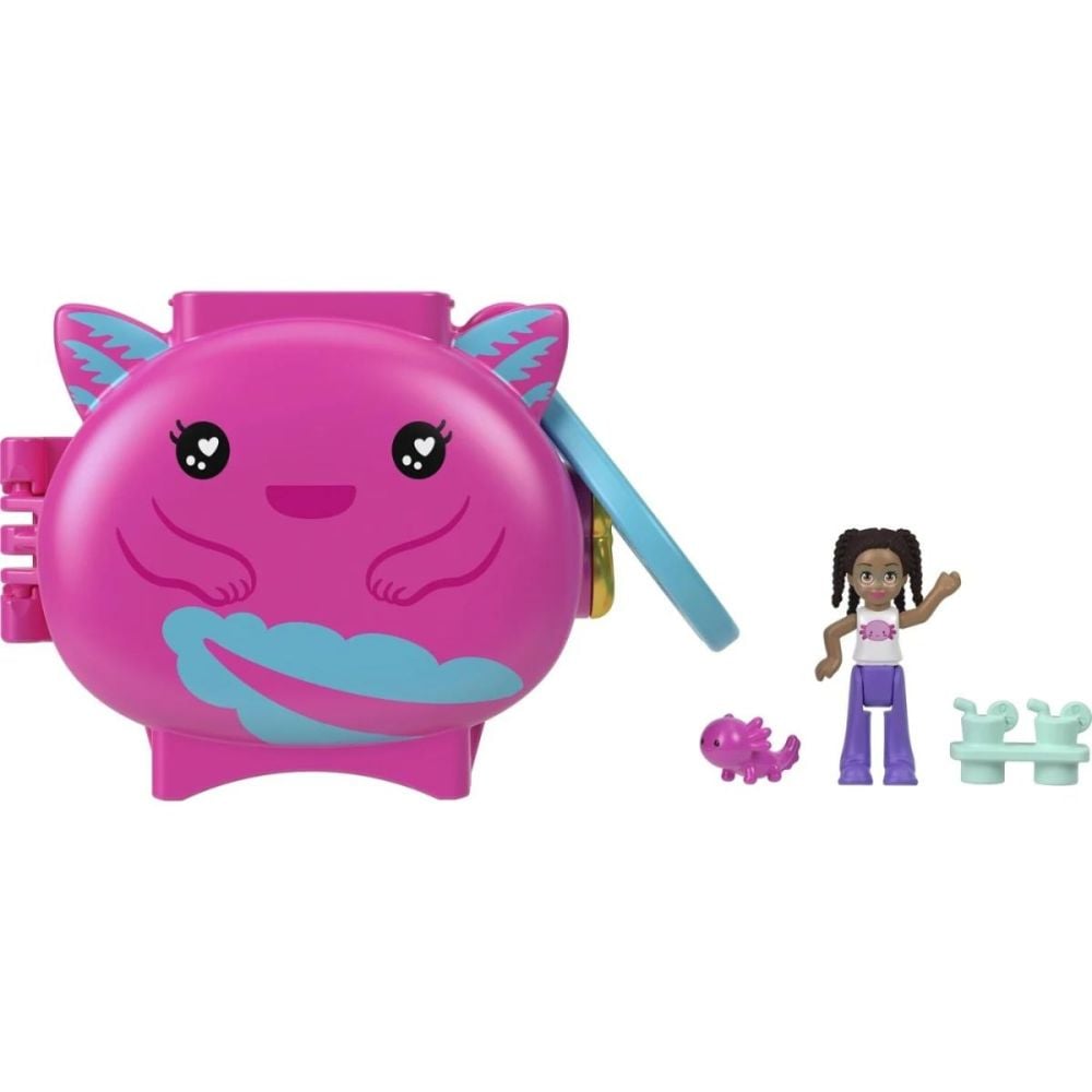 Мини чантичка във формата на животно с аксесоари, Polly Pocket, Axolotl, HXX22