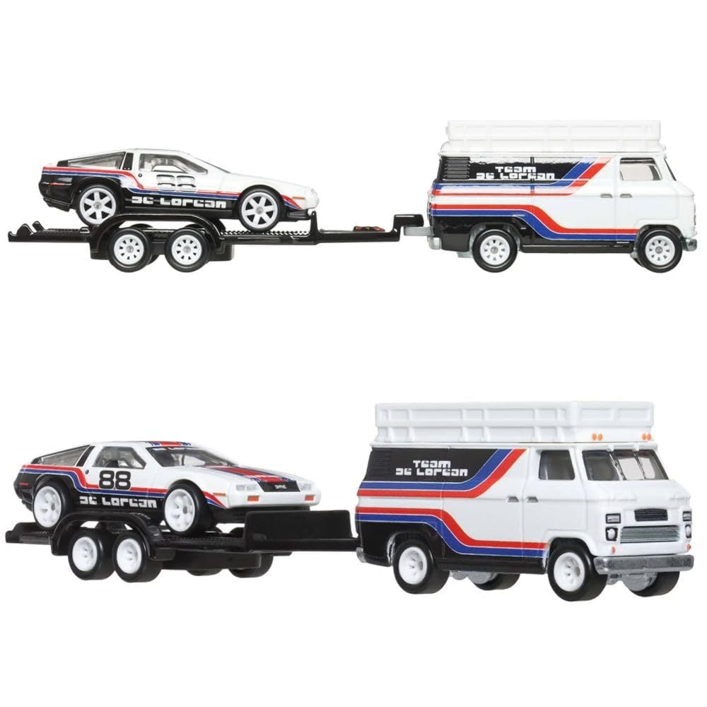 Транспортьор с количка Hot Wheels, DMC Delorean si HW Rally Hauler, JBM35