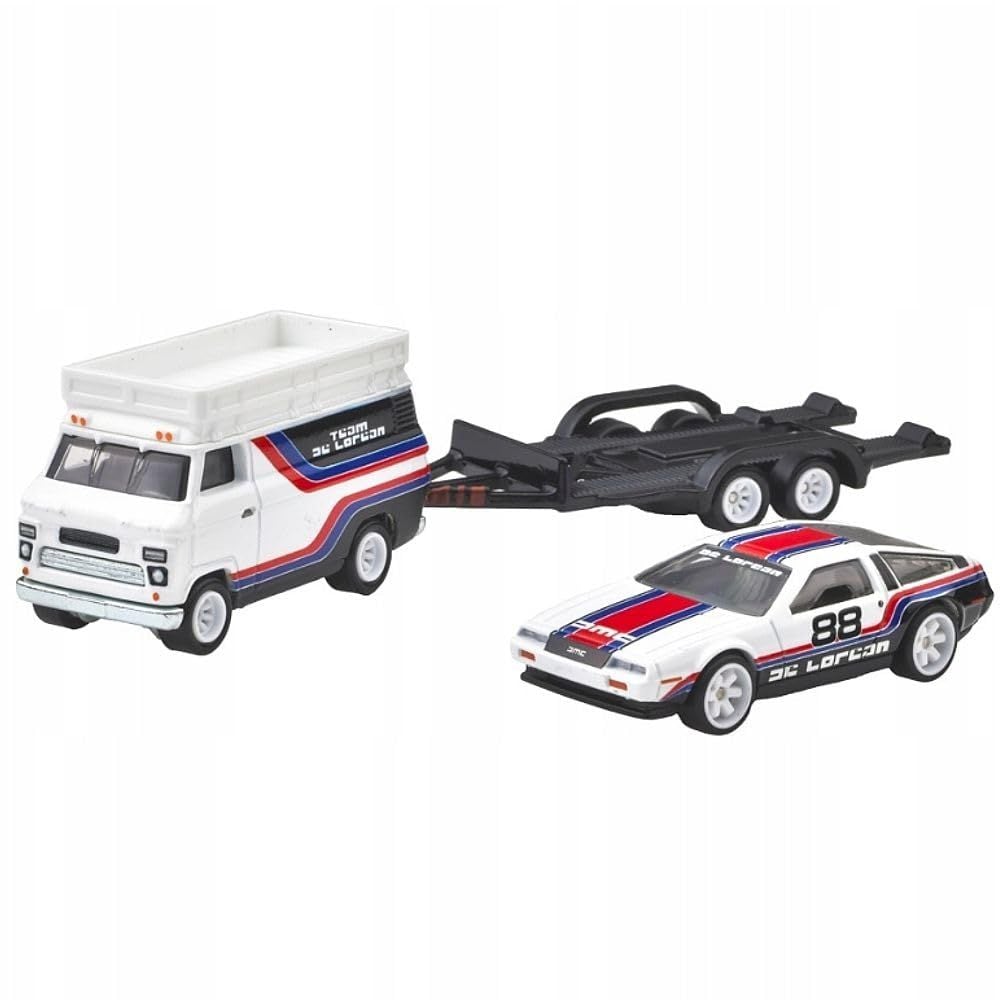 Транспортьор с количка Hot Wheels, DMC Delorean si HW Rally Hauler, JBM35