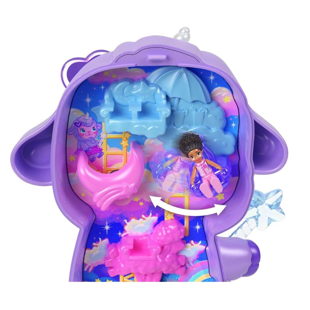 Комплект за игра с кукла и аксесоари в чантичка, Polly Pocket, Cozy Dreamland Lamb, JCB15