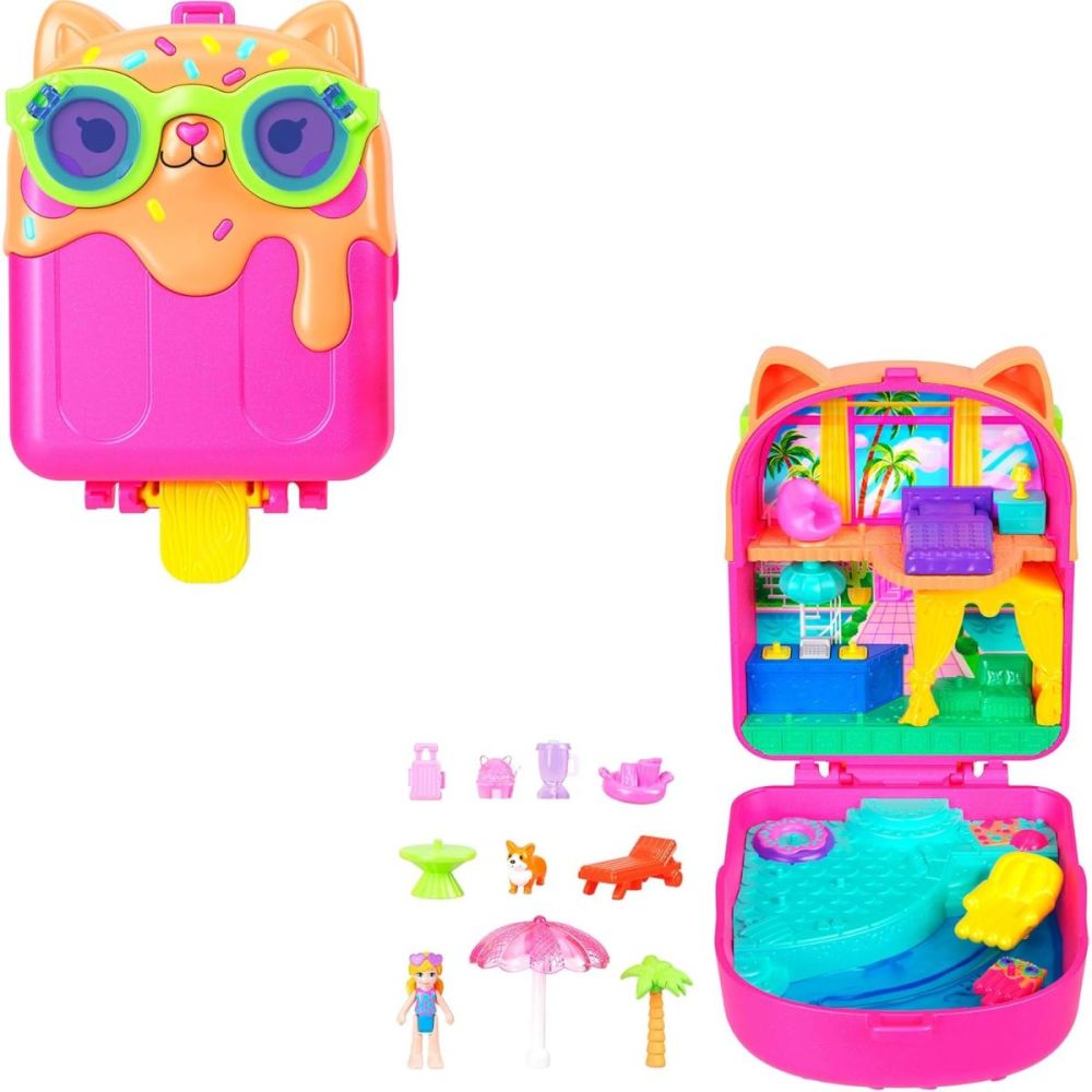 Комплект за игра с кукла и аксесоари в чантичка, Polly Pocket, Kitty Popsicle, JCB17