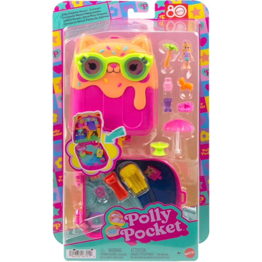 Комплект за игра с кукла и аксесоари в чантичка, Polly Pocket, Kitty Popsicle, JCB17