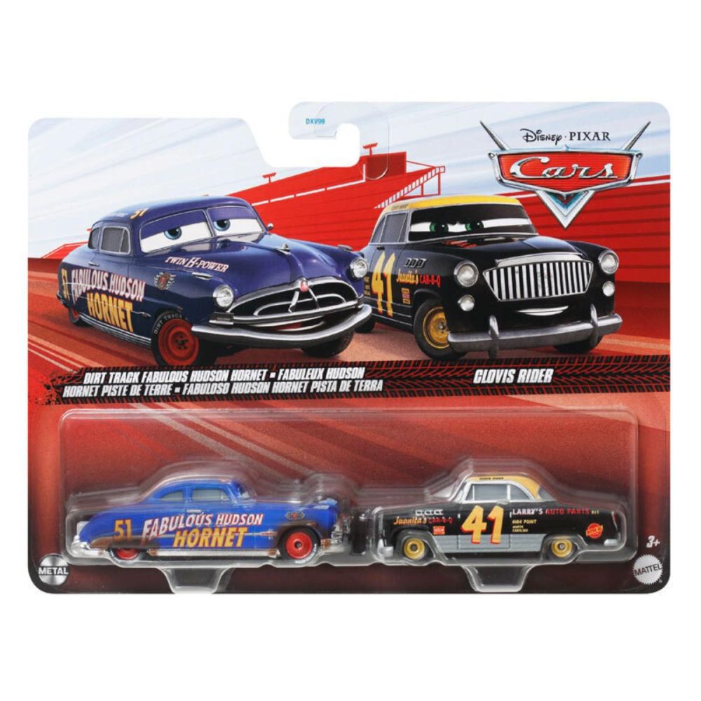 Комплект 2 метални колички, Disney Cars, Dirt Track Fabulous Hudson Hornet and Clovis Rider, JDH44