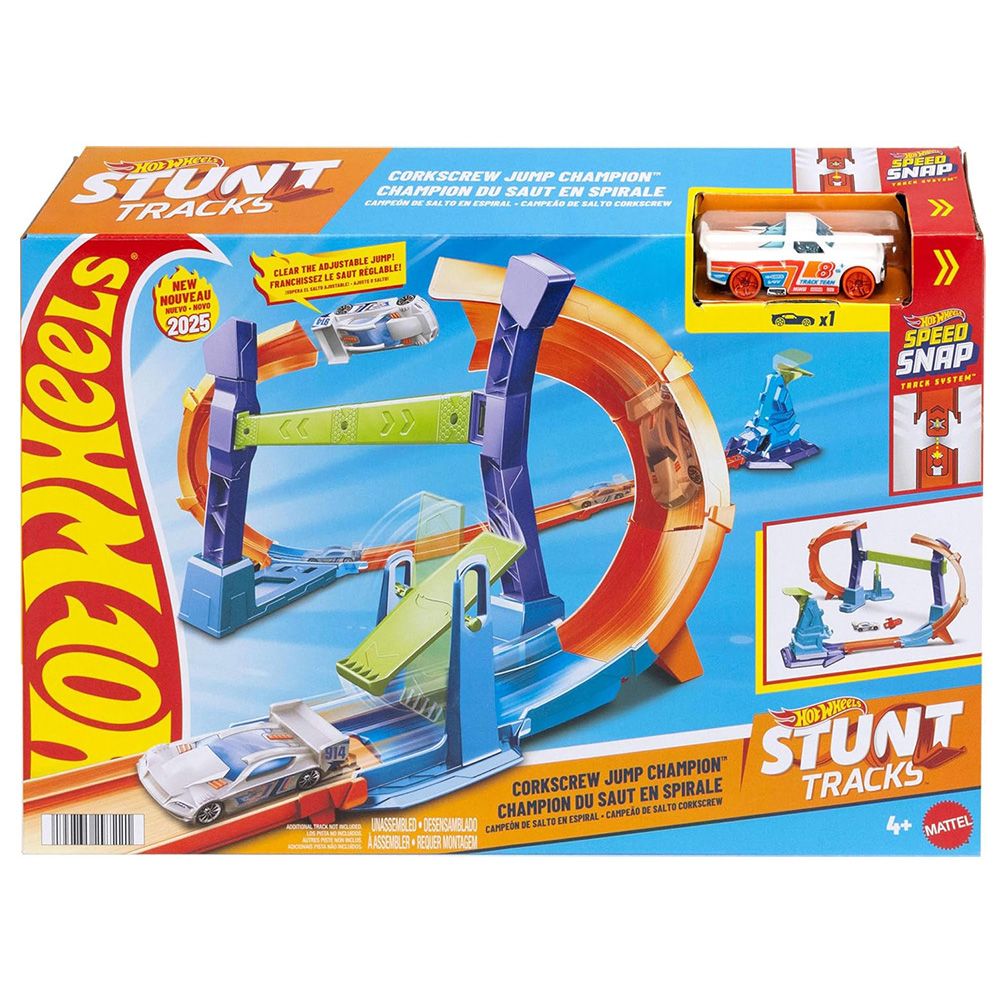 Комплект за игра с количка, Hot Wheels, Stunt Tracks, Corkscrew Jump Champion, JFH36