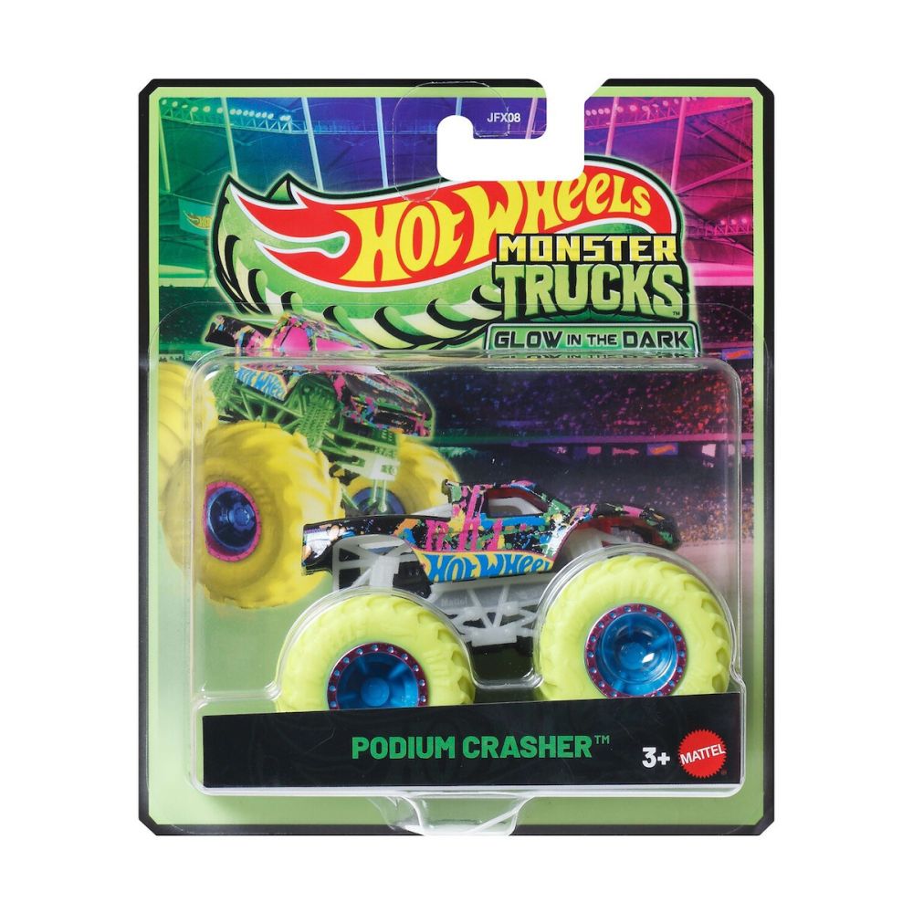 Количка Hot Wheels, Monster Truck, Glow In The Dark, Podium Crasher, JFX09