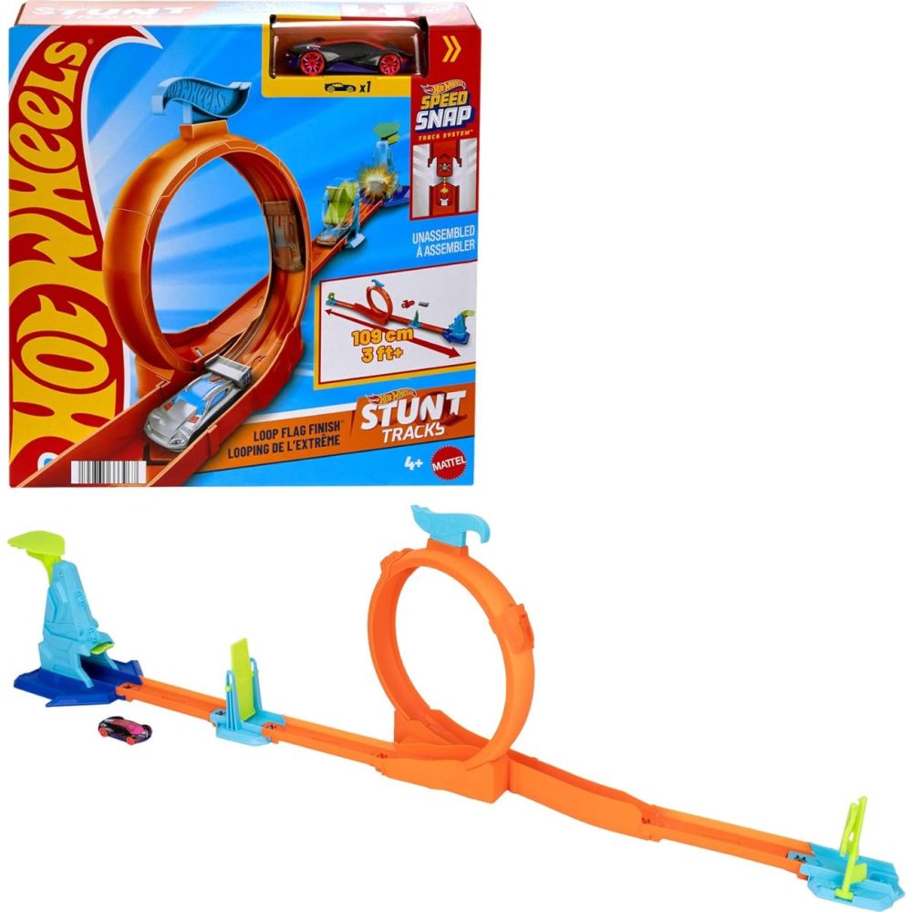 Комплект за игра с количка, Hot Wheels Stunt Track, Loop Flag Finish, JHK77