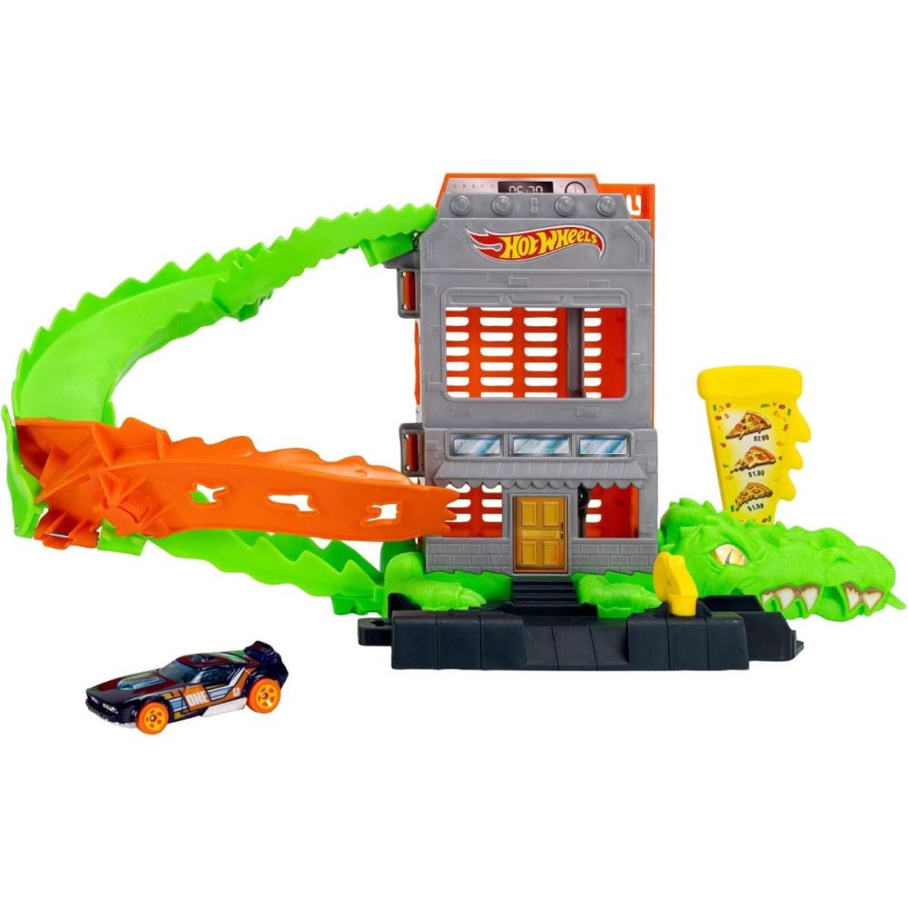 Комплект за игра с количка, Hot Wheels City, Croc Pizza Attack, JHL93