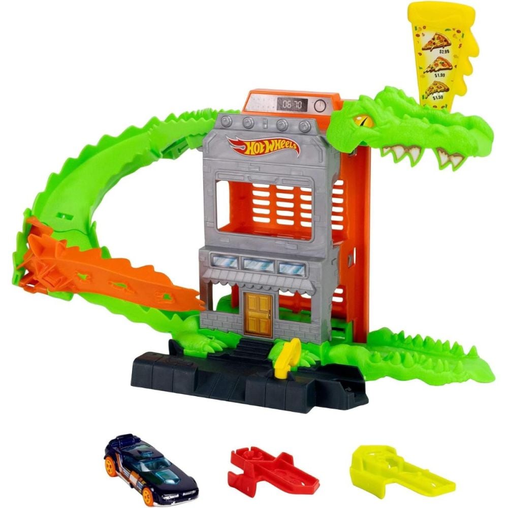 Комплект за игра с количка, Hot Wheels City, Croc Pizza Attack, JHL93